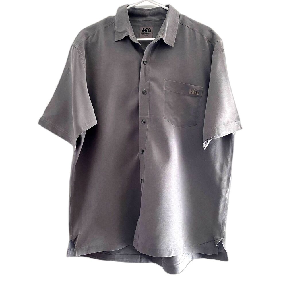 REI Men's Short Sleeve Button Up Shirt Gray Modal Blend Outdoors Size Large
